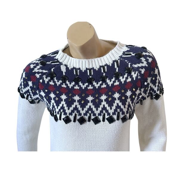 BOSTON PROPER Womens Size Small White Crew Neck Beaded Pullover Tunic Sweater - Picture 5 of 9